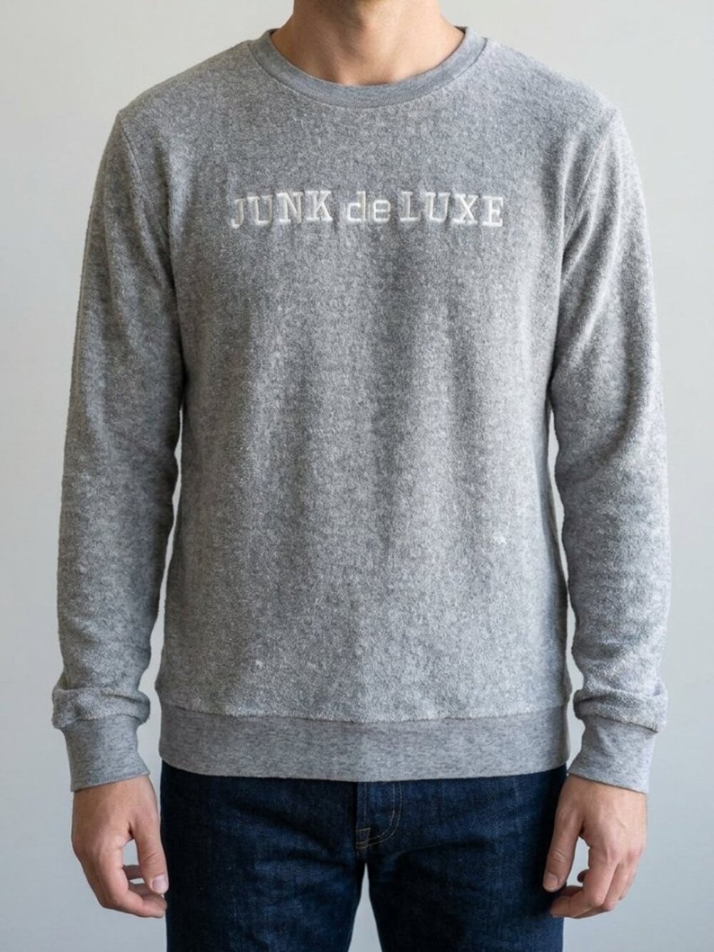 Junk de Luxe "Nestor" Terry Crewneck Sweatshirt — Heather Grey, Size XL, NWT